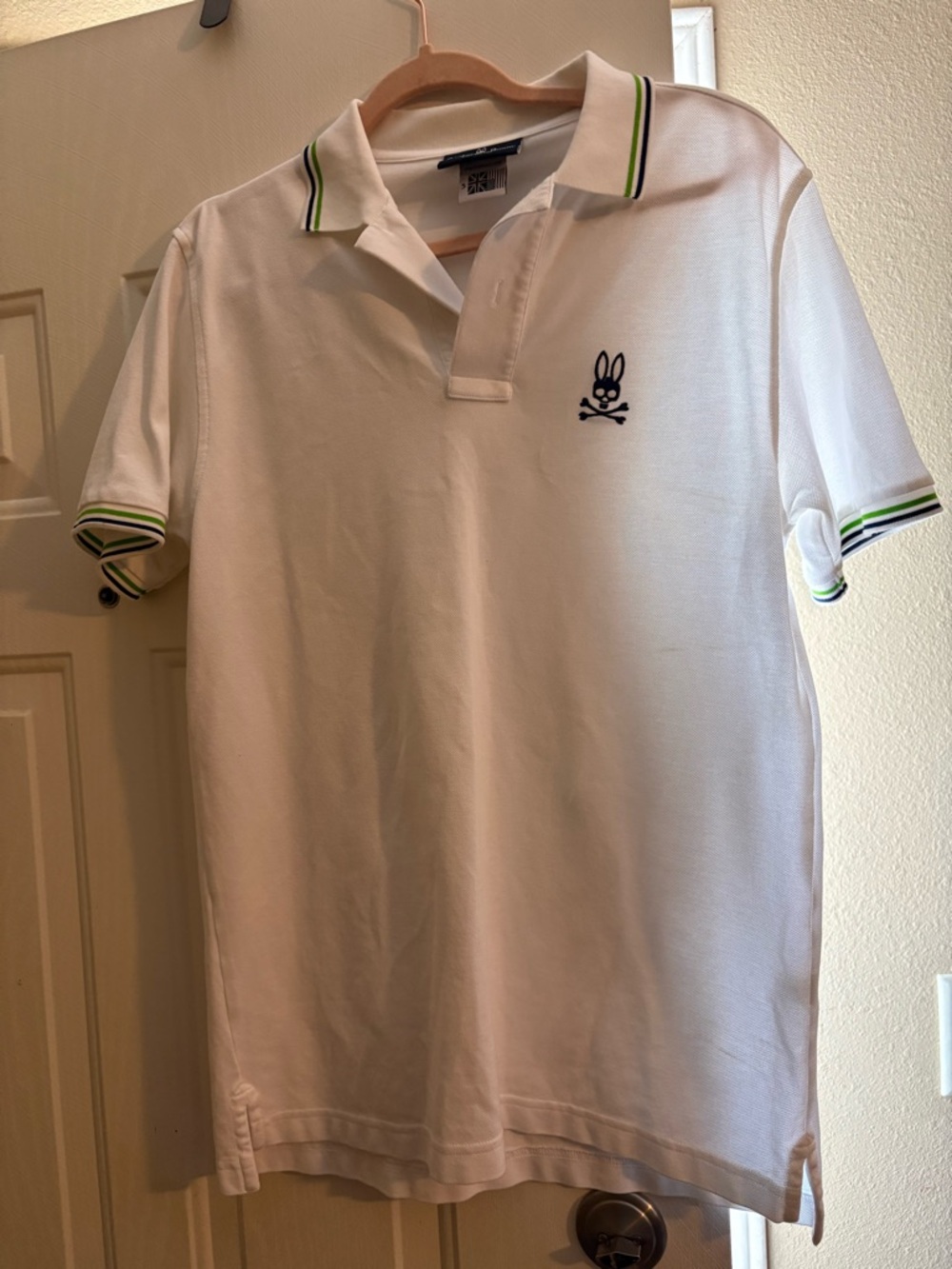 Psycho Bunny White Polo with Green & Black Contrast Trim